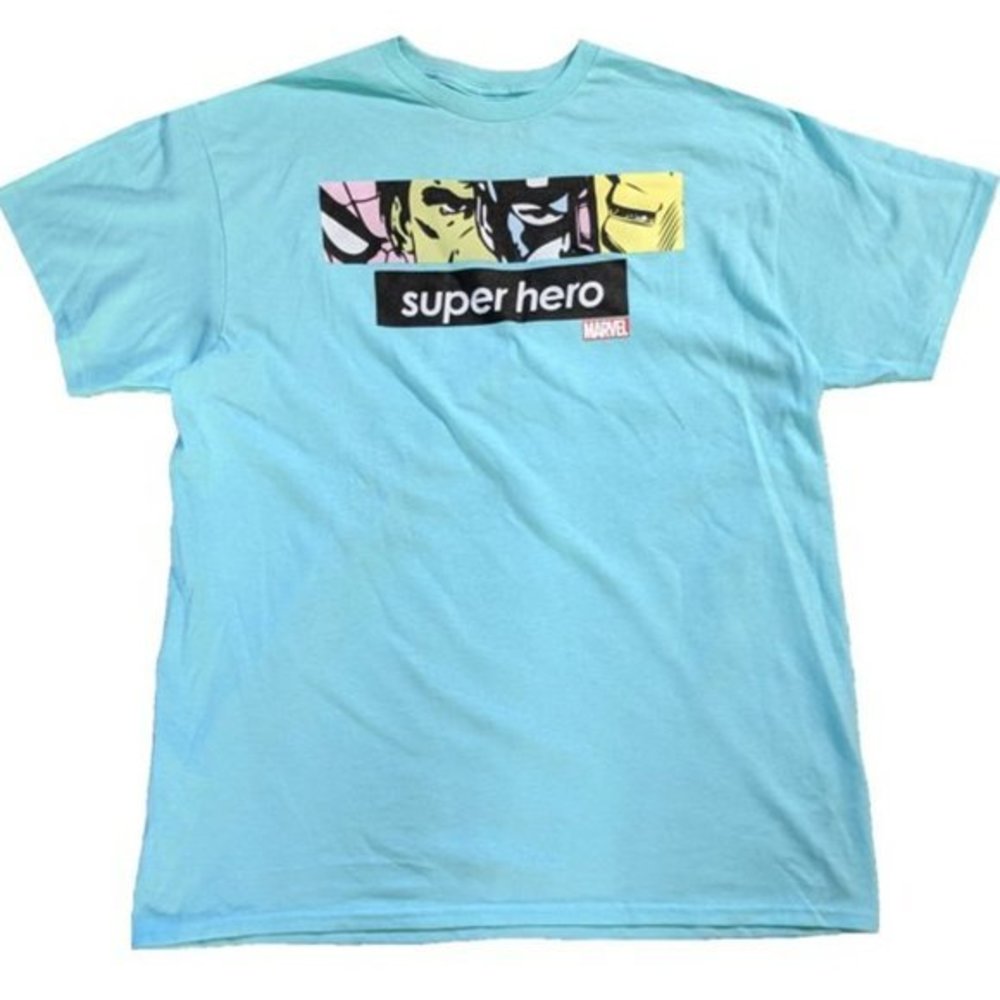 Men's Marvel Comics Characters Graphic Print Teal T-shirt
